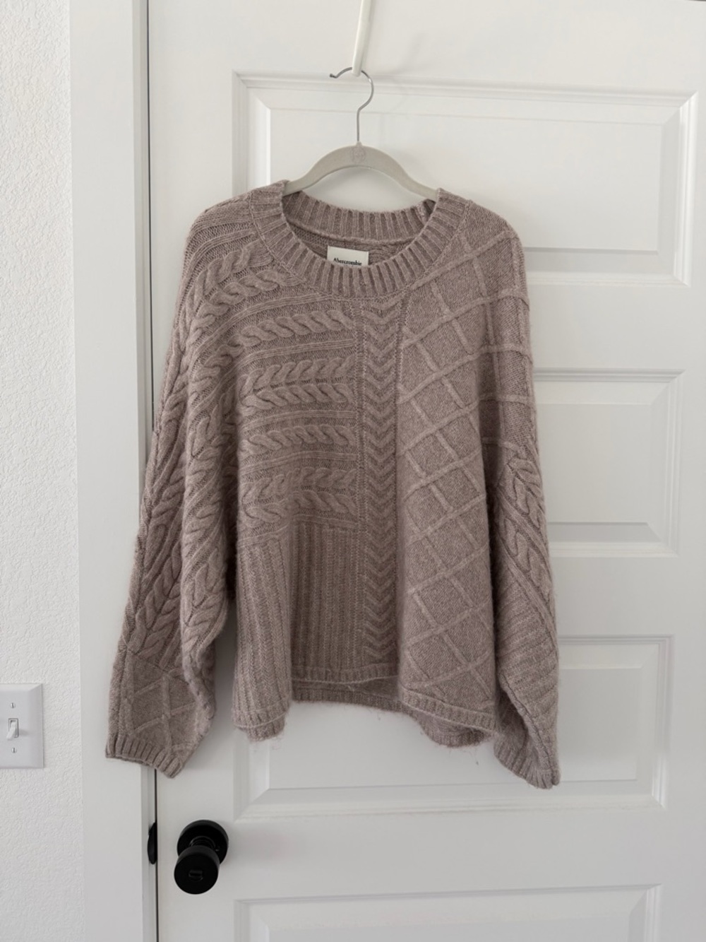 Abercrombie & Fitch Taupe Cable & Basketweave Crewneck Sweater